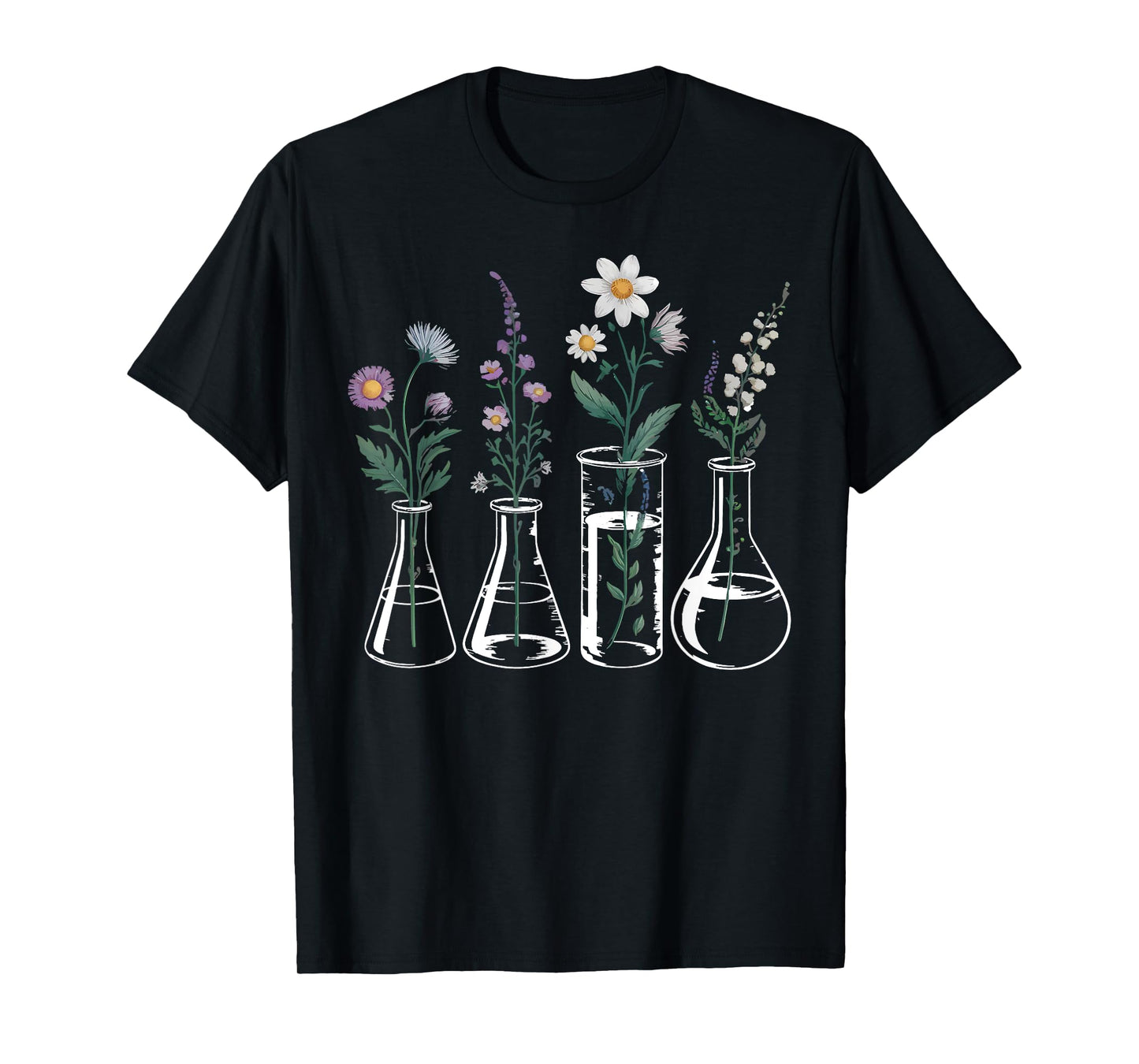 Floral Beakers Laboratory Chemistry Lab Scientist Teacher T-Shirt