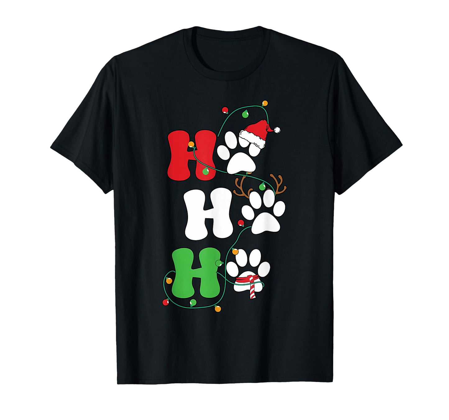 Ho Ho Ho Christmas Dog Paws Print Funny Christmas Dog Lover T-Shirt
