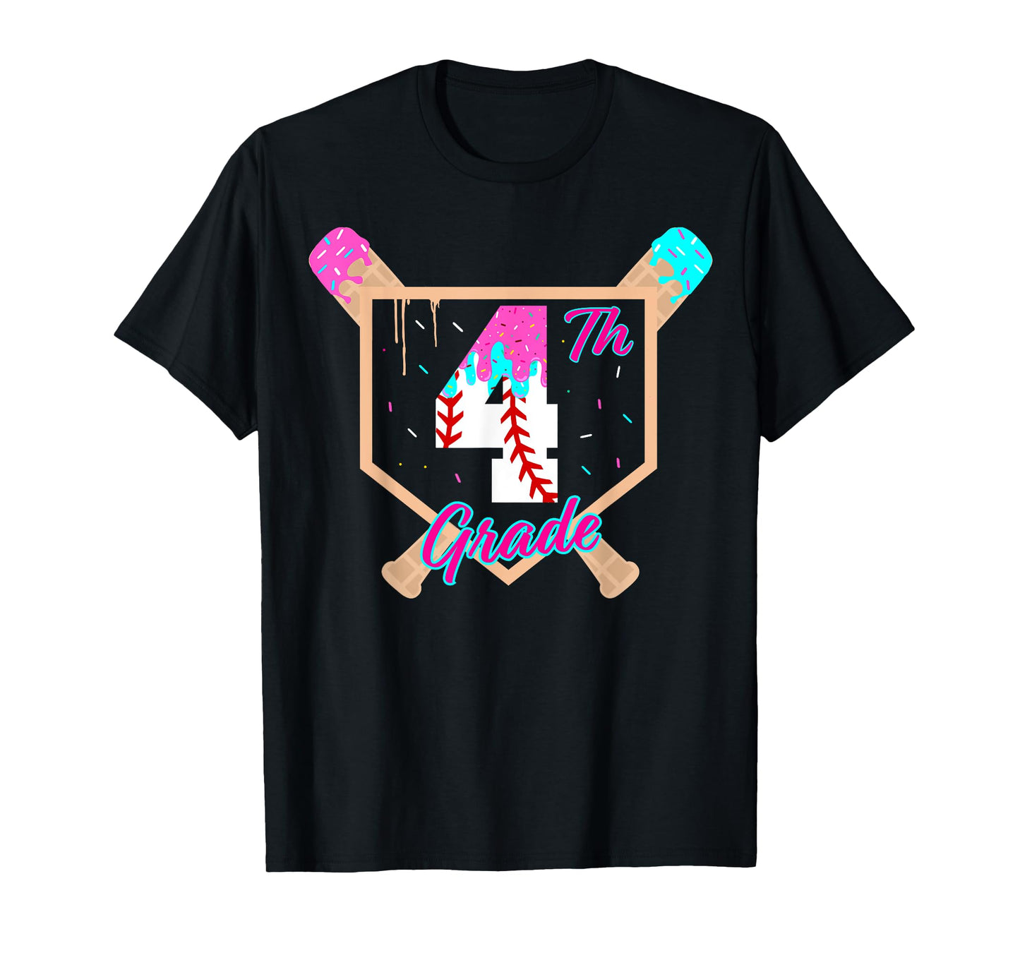 4th Grade Back to School Baseball Ice Cream Drip Home Plate T-Shirt