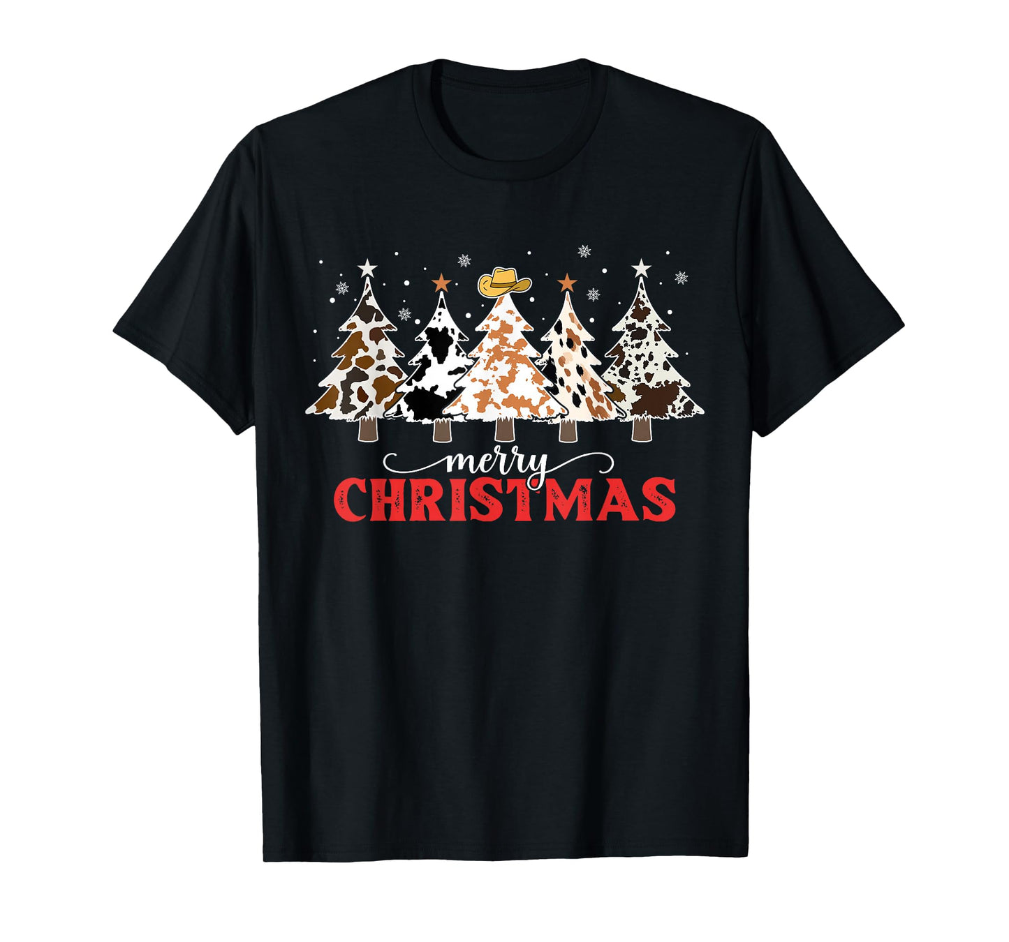 Country Christmas Tree Cowhide Xmas Cow Farm Cowboy Western T-Shirt