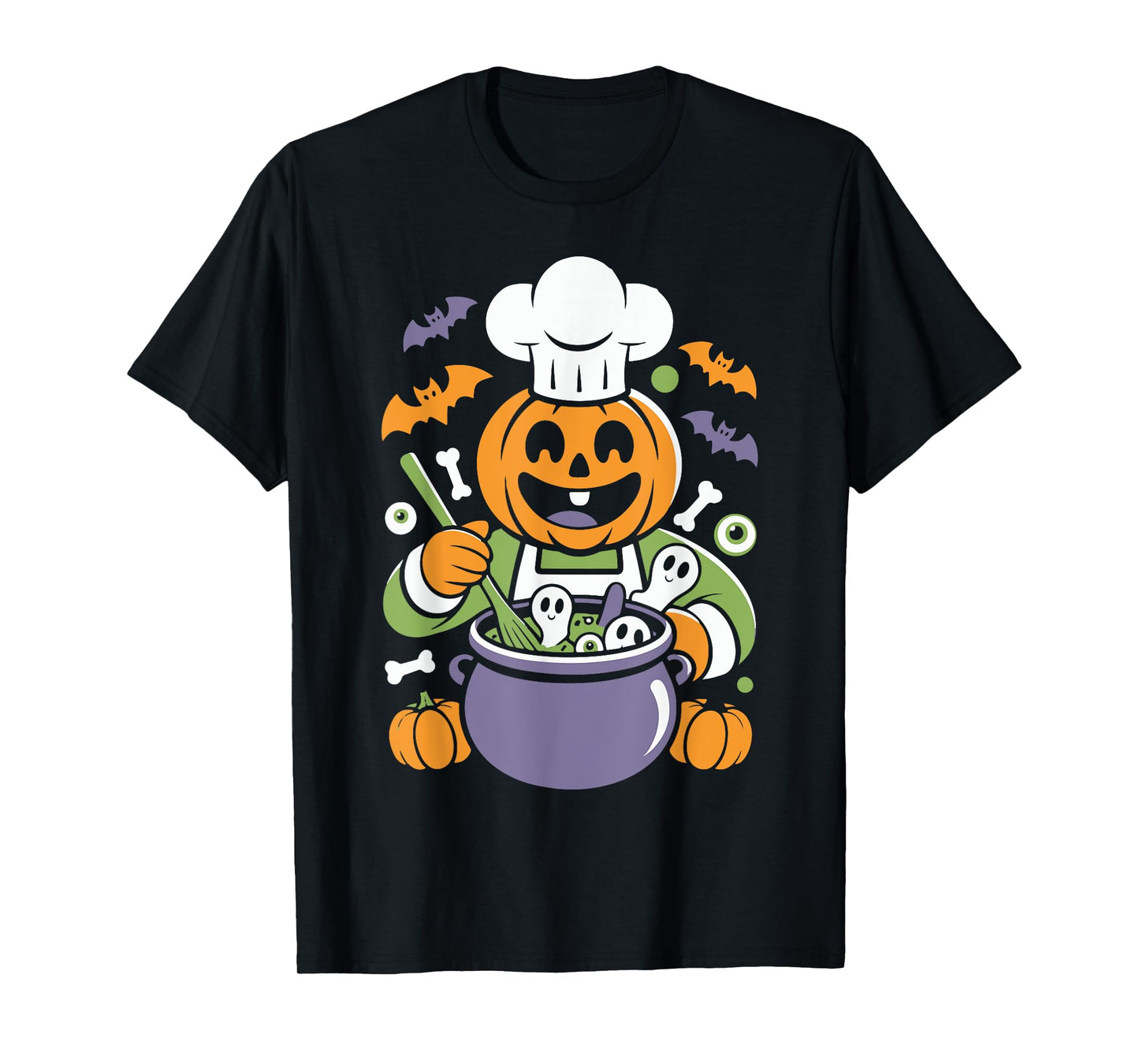 Funny Pumpkin Chef Cooking Halloween Cauldron Design T-Shirt
