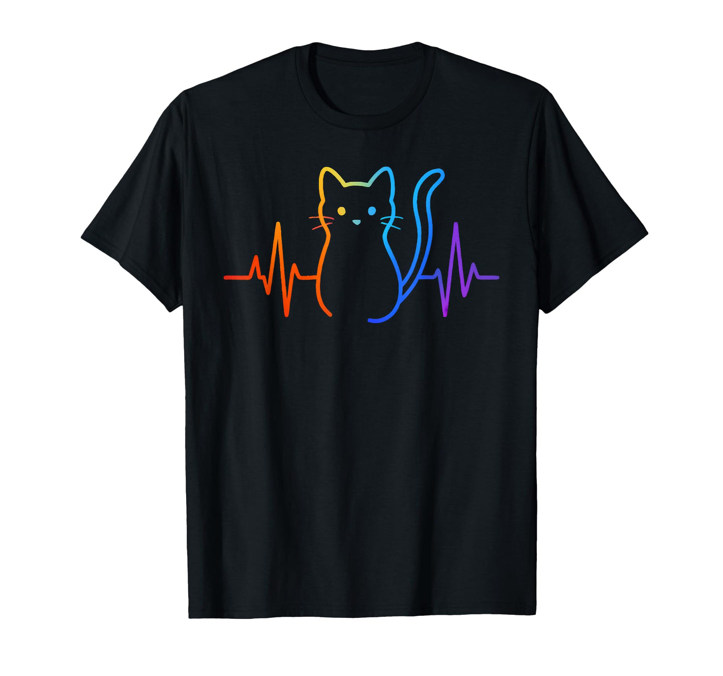 Cute Colorful Cat Heartbeat EKG T-Shirt