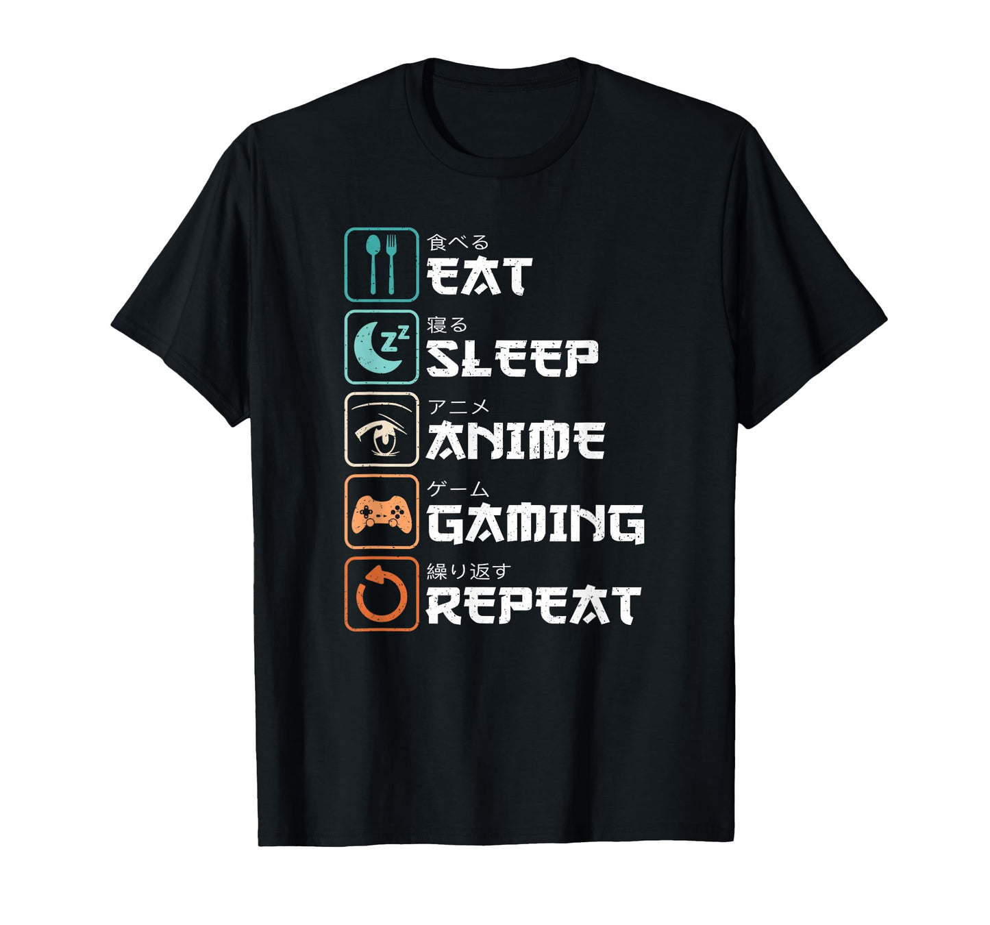 Eat Sleep Anime Gaming Repeat Manga Funny Gamer Men Boys T-Shirt