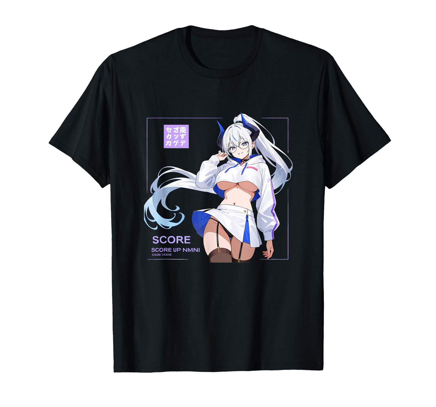 Waifu Sexy Anime Girl Horns Glasses Skirt Japanese Manga T-Shirt
