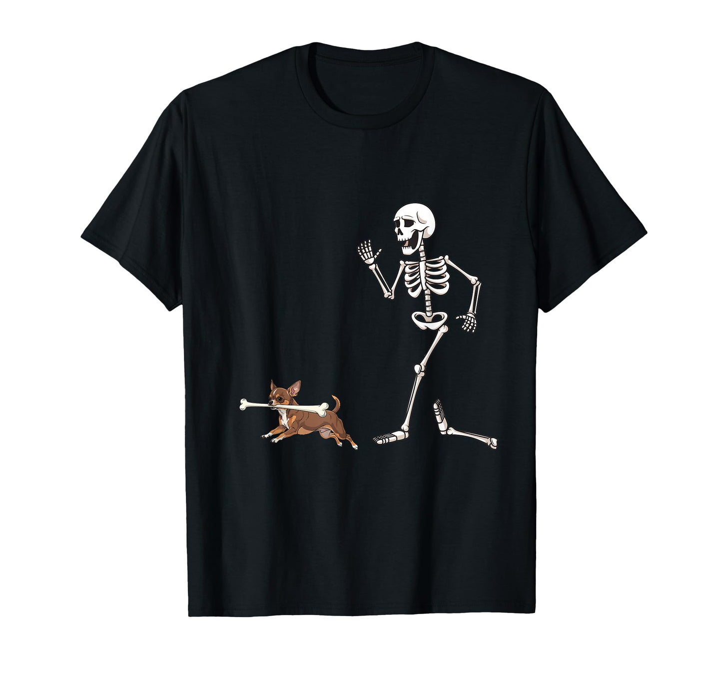 Funny Halloween Chihuahua and Skeleton T-Shirt
