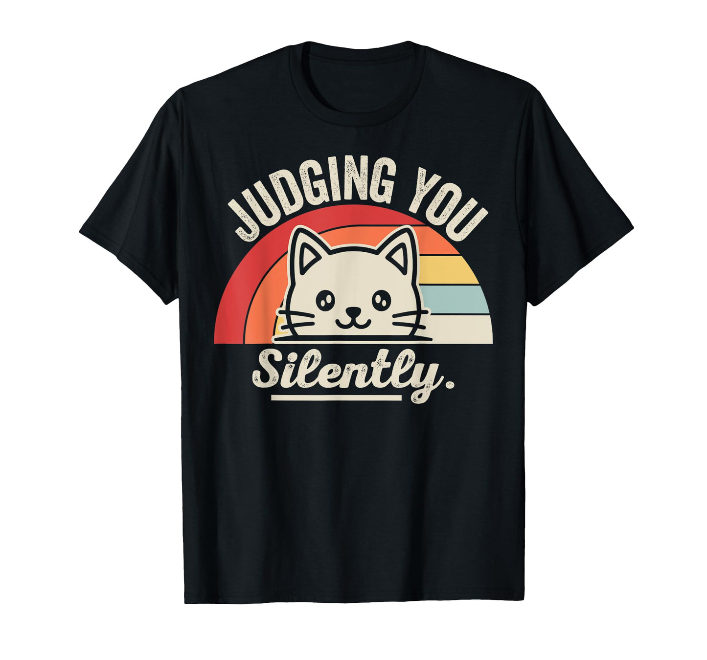 Judging You Silently Cat Retro Rainbow T-Shirt