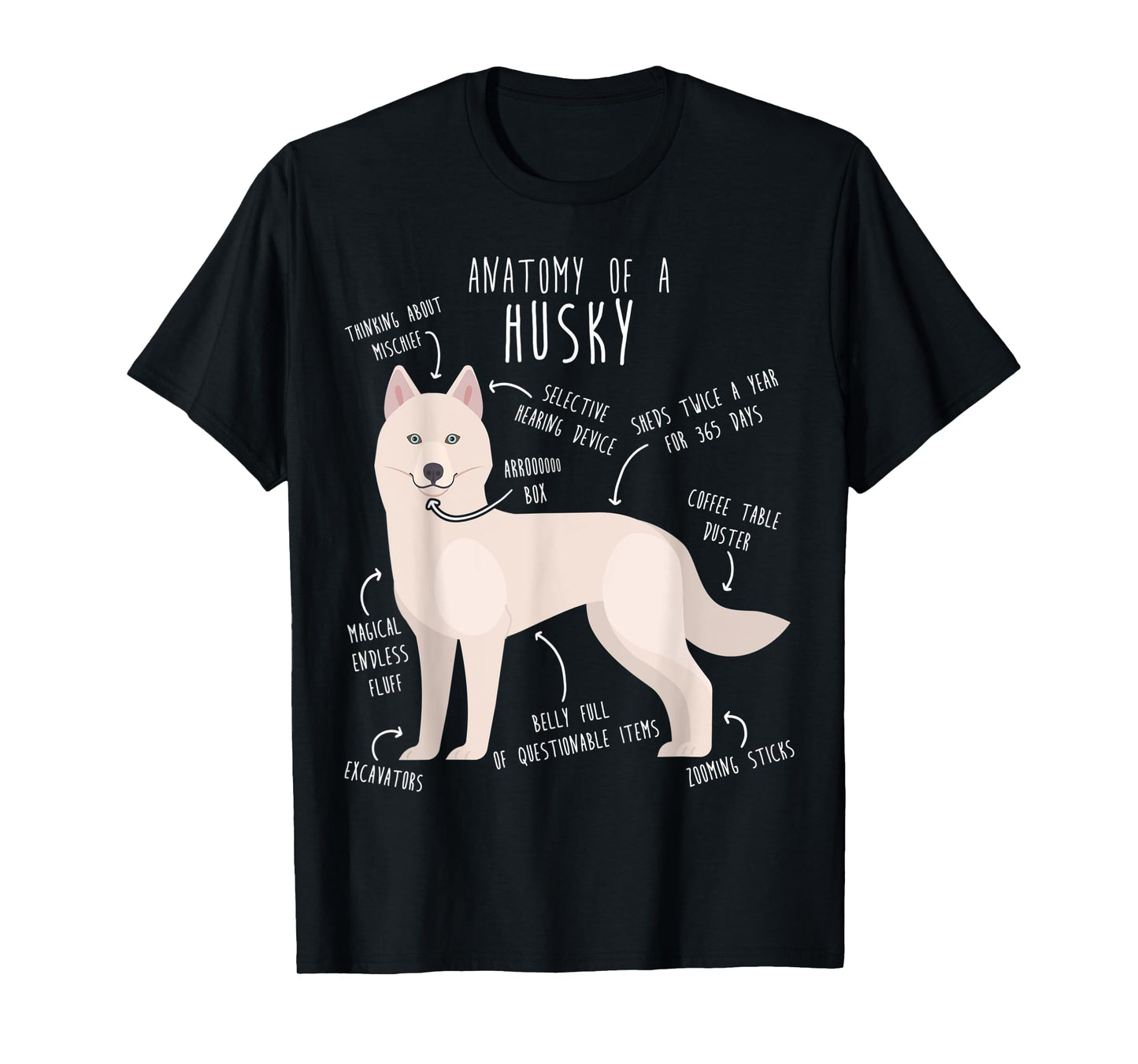 White Siberian Husky Dog Anatomy, Funny Pet Mom Cute Dog Dad Men Women Kids T-Shirt