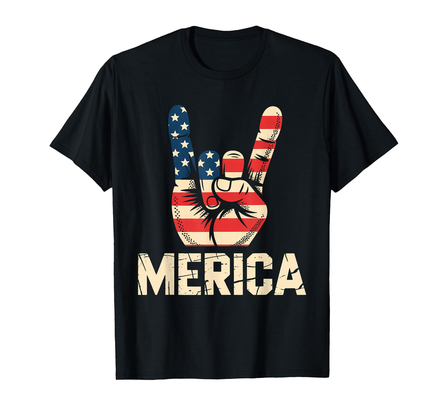 Merica Rock Sign 4th of July Vintage American Flag Retro USA T-Shirt