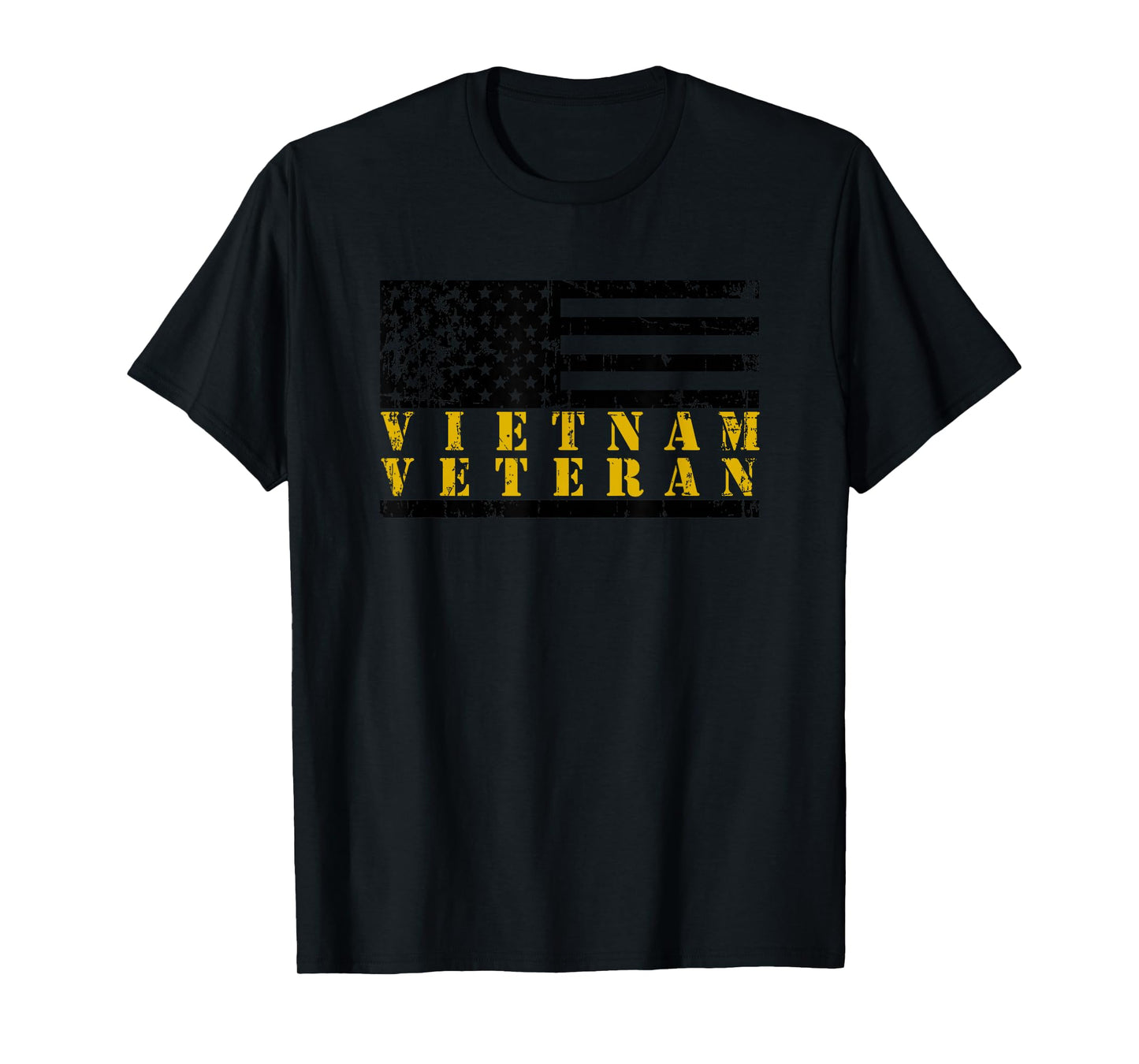 Vietnam Veteran Yellow Text Distressed American Flag T-Shirt