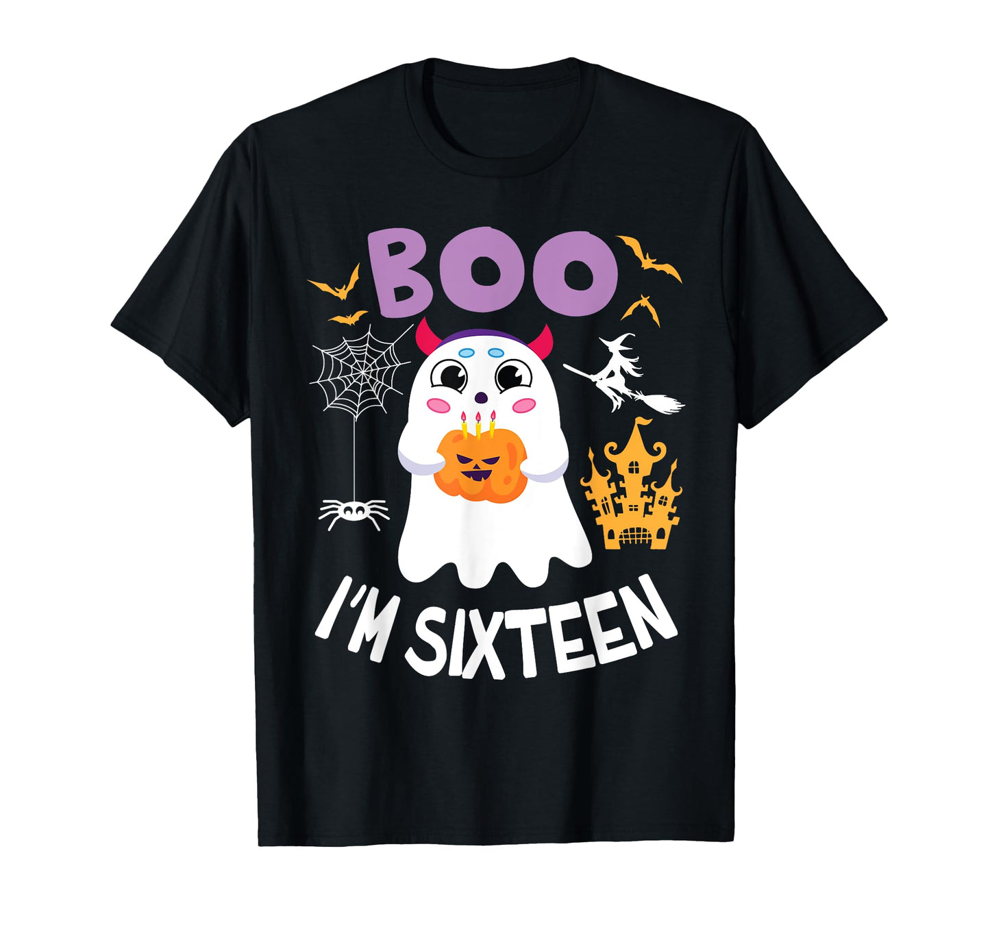 Ghost Hold Pumpkin Birthday Candles BOO I'm Sixteen Years T-Shirt