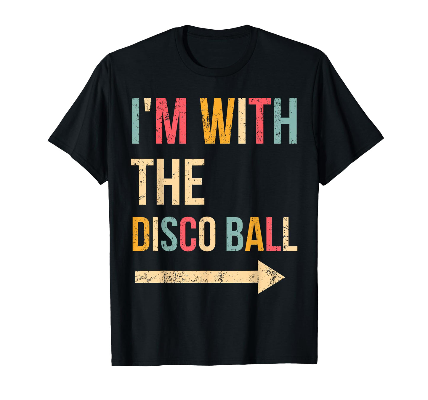 I'm With The Disco Ball Halloween Lazy DIY Costume Party T-Shirt, Small, Black