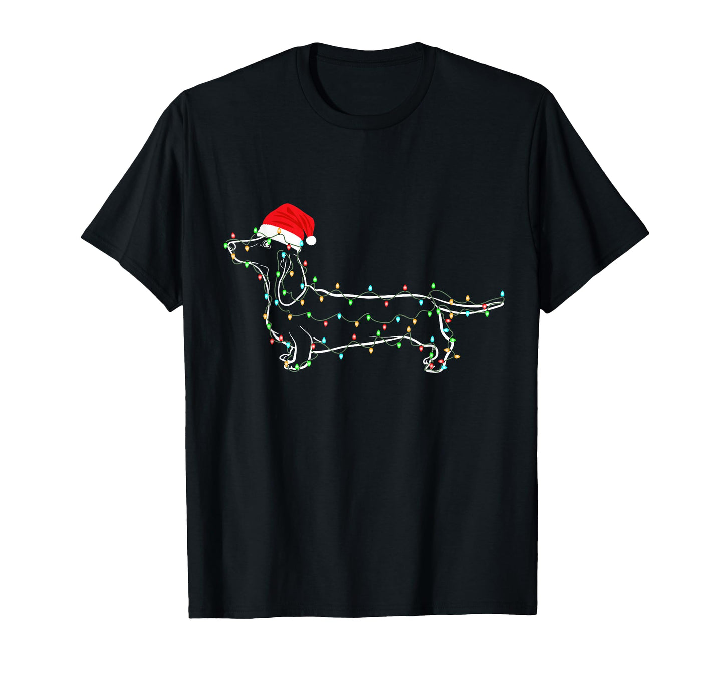 Dachshund Christmas Lights Santa Hat Xmas Dog Lover T-Shirt