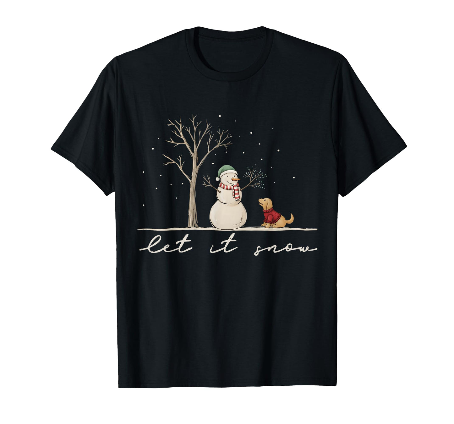 Cute Let It Snow Funny Snowman Dog Winter Christmas Family T-Shirt