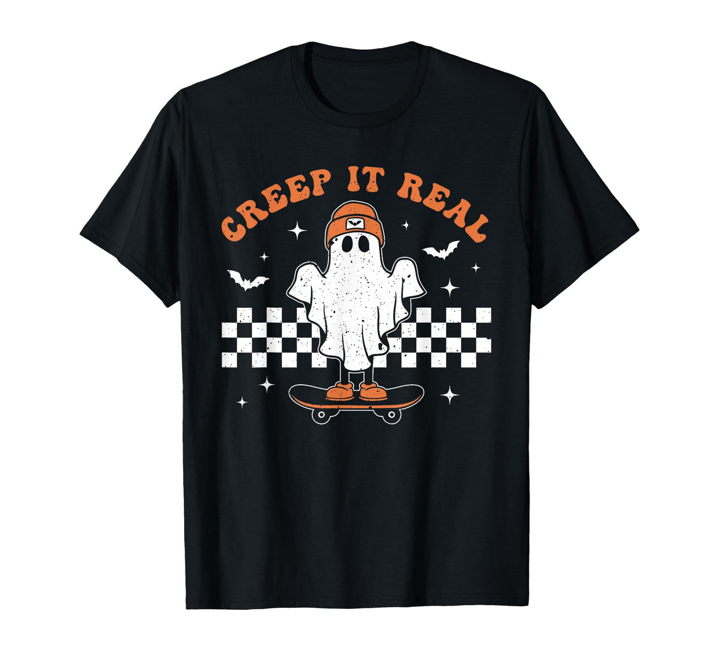 Creep it Real Ghost Skateboard Retro Cute Halloween Boy Girl T-Shirt