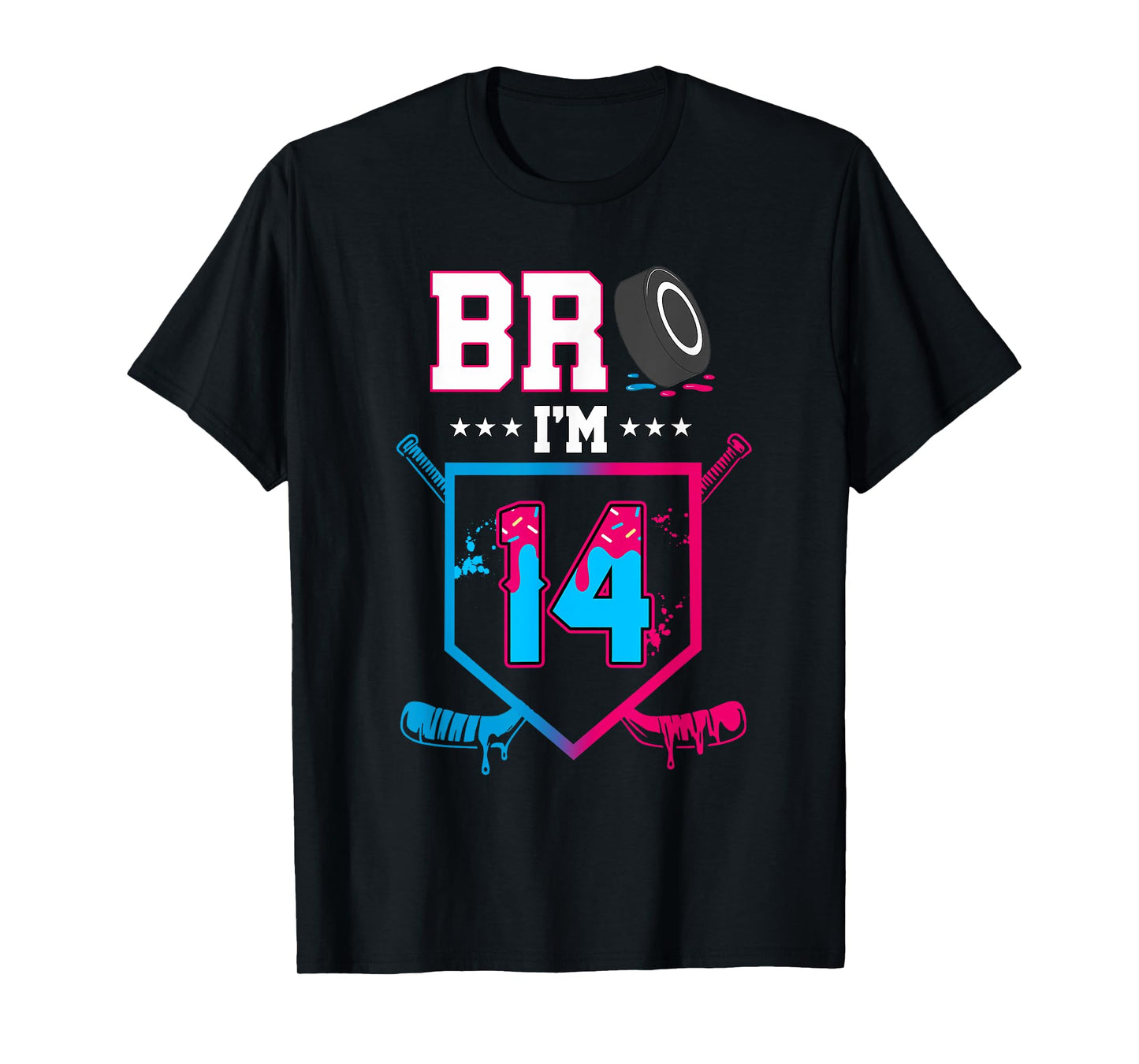 Bro I'm 14 Year Old Hockey Ice Cream Drip 14th Birthday Boy T-Shirt