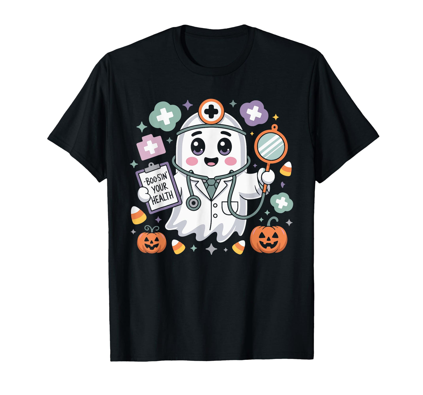 Ghost Doctor Costume Funny Halloween Medical Stethoscope Men T-Shirt