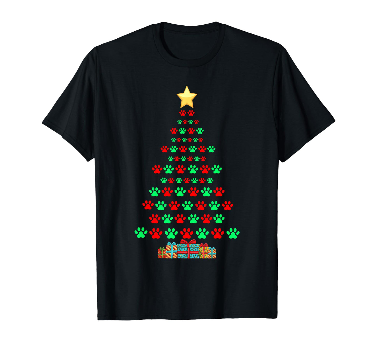 Super Cute Dog Paws Print Christmas Tree T-Shirt