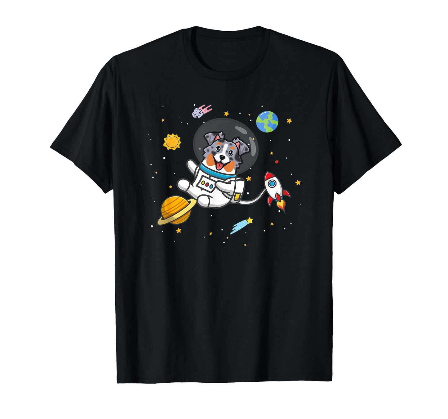 Funny Kawaii Kids Space Blue Merle Australian Shepherd Lover T-Shirt