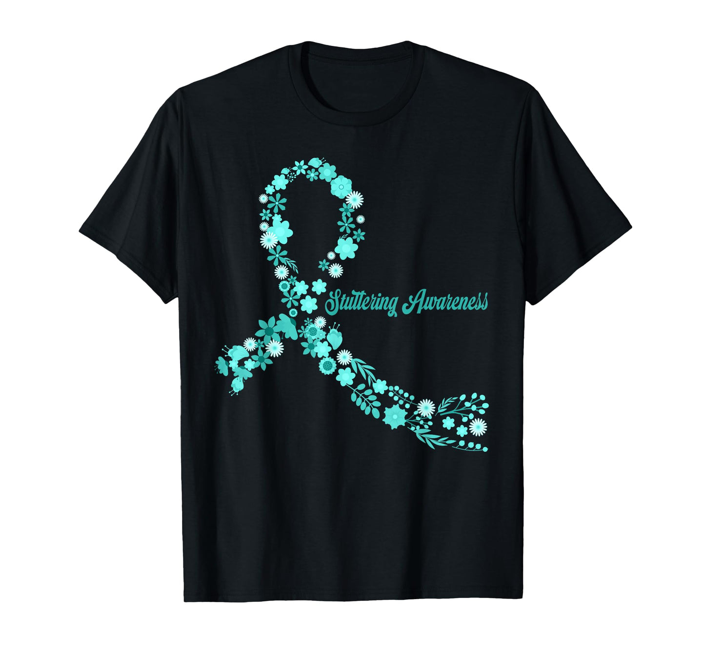Stuttering Awareness Hippie Flower Teal Ribbon Support T-Shirt