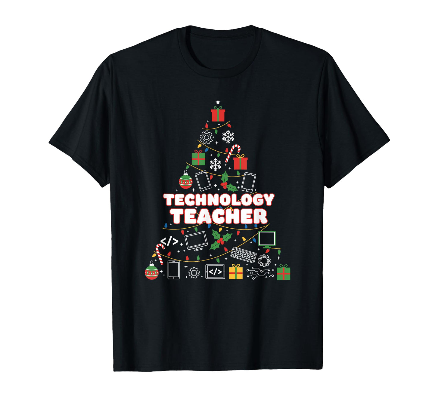 Funny Technology Teacher Christmas Tree Lights Womens Mens T-Shirt