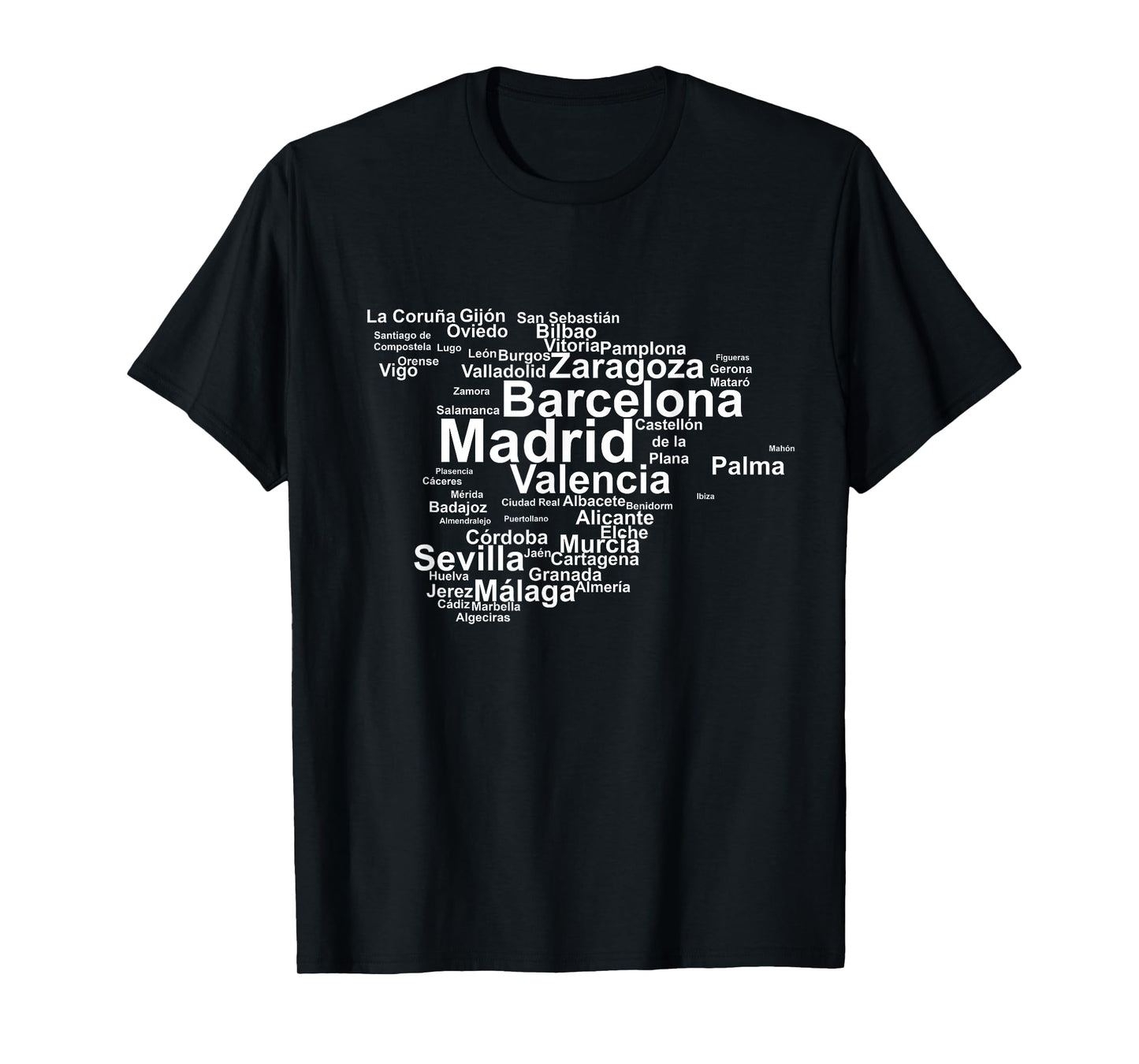 Spain Map Silhouette Towns Cities Madrid Travel Espana T-Shirt