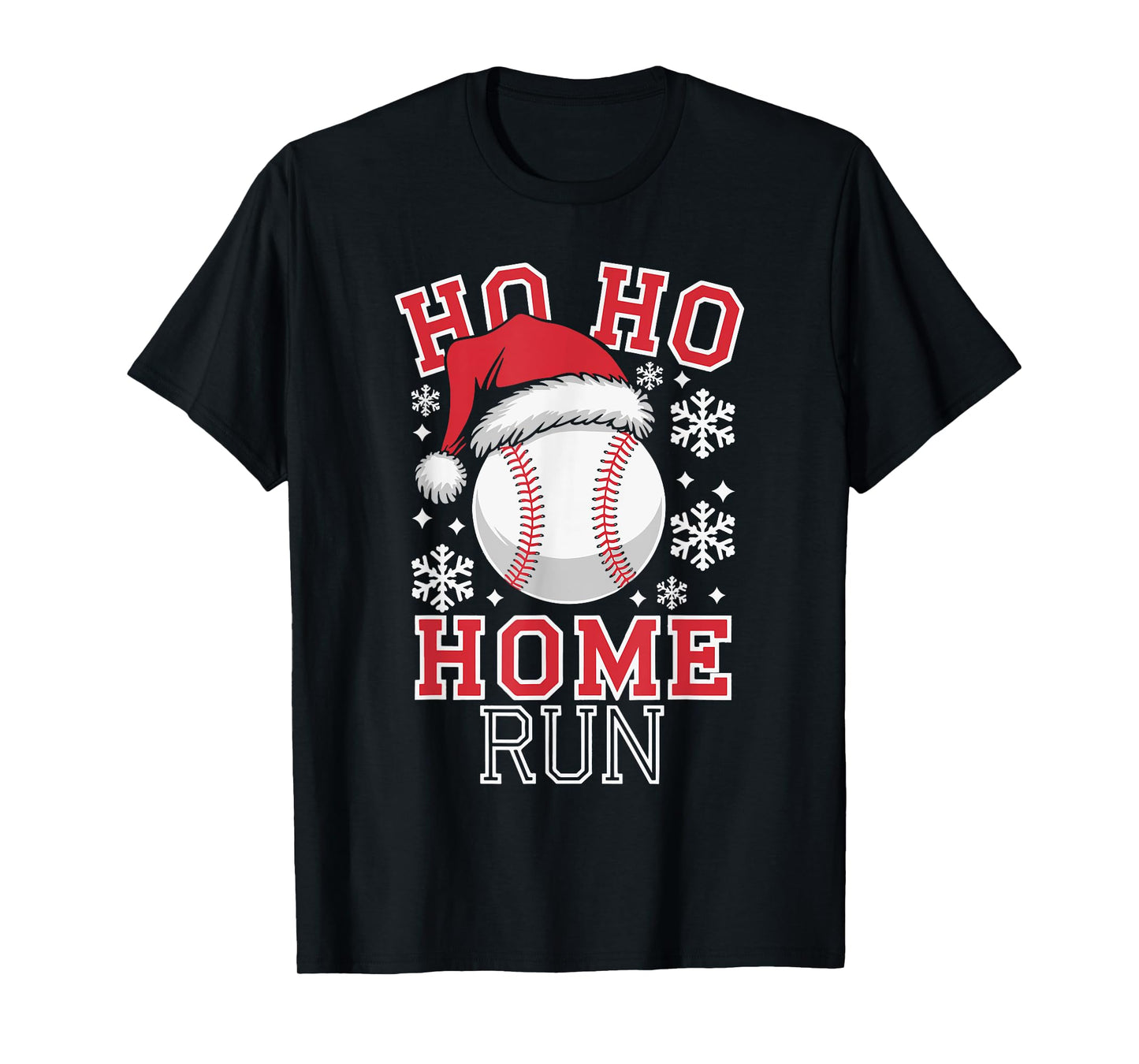 Christmas Santa Baseball Home Run Ho Ho Home Run T-Shirt, Unisex-Adults, Unisex-Kids, Black, Small, Short Sleeve, T-Shirt