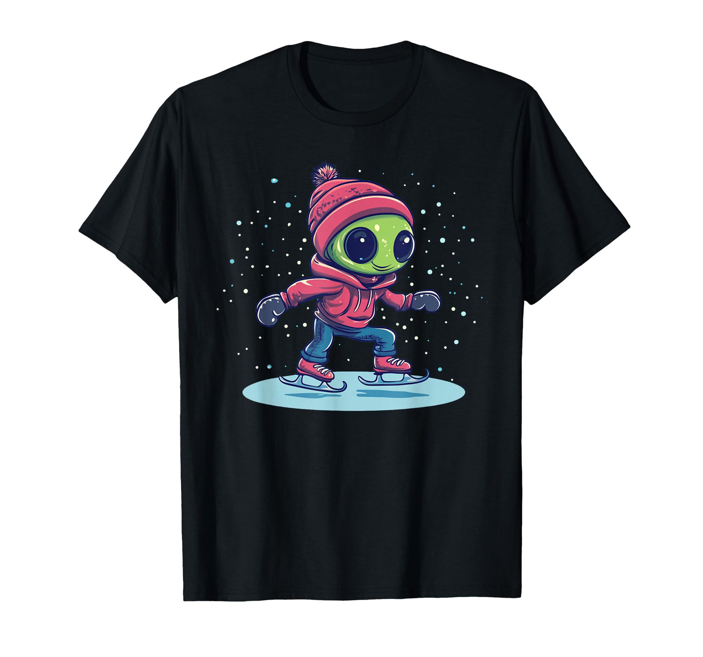 Ice Skating Alien for Cosmic Winter Fun T-Shirt