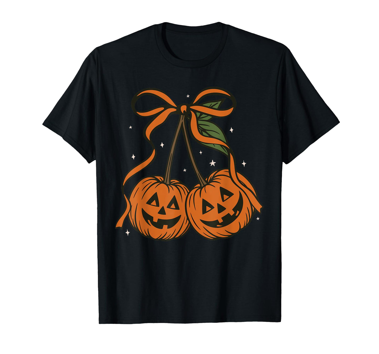 Jack O Lantern Spooky Season Halloween Coquette Bow Cherry T-Shirt