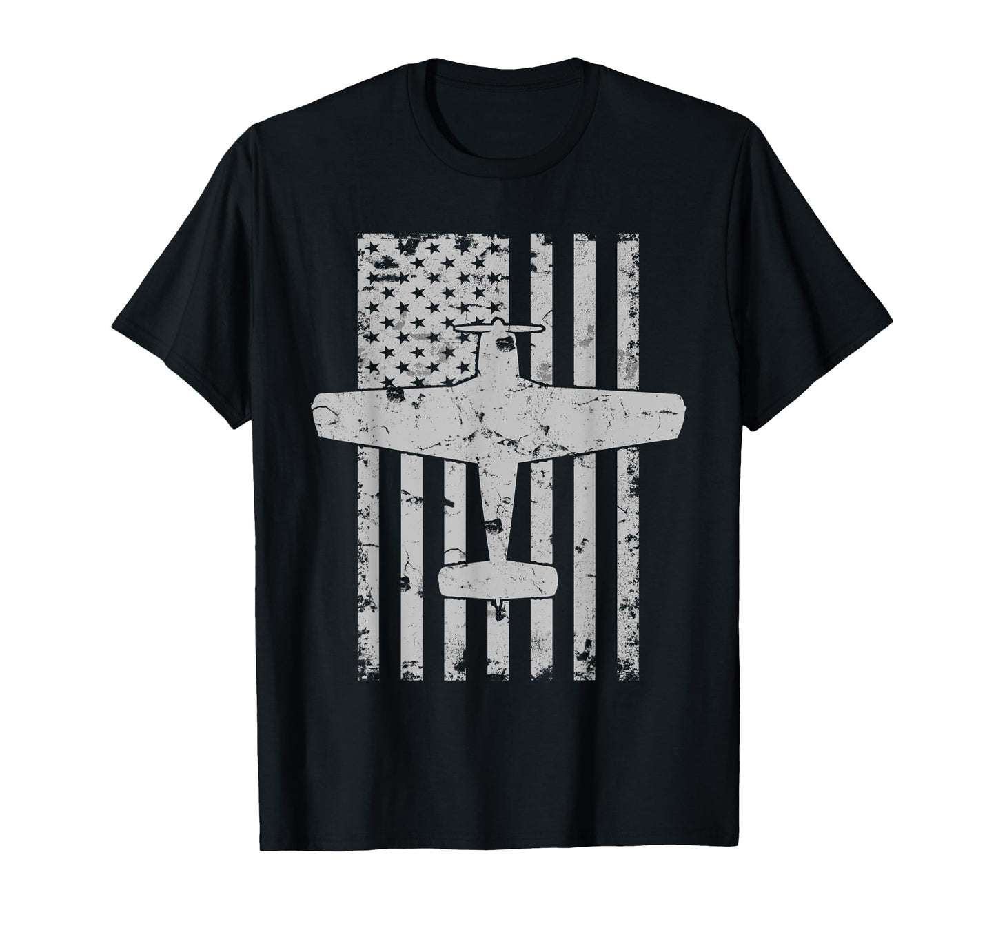 Bonanza Airplane Patriotic Distressed Flag Pilot Women Kids Men T-Shirt