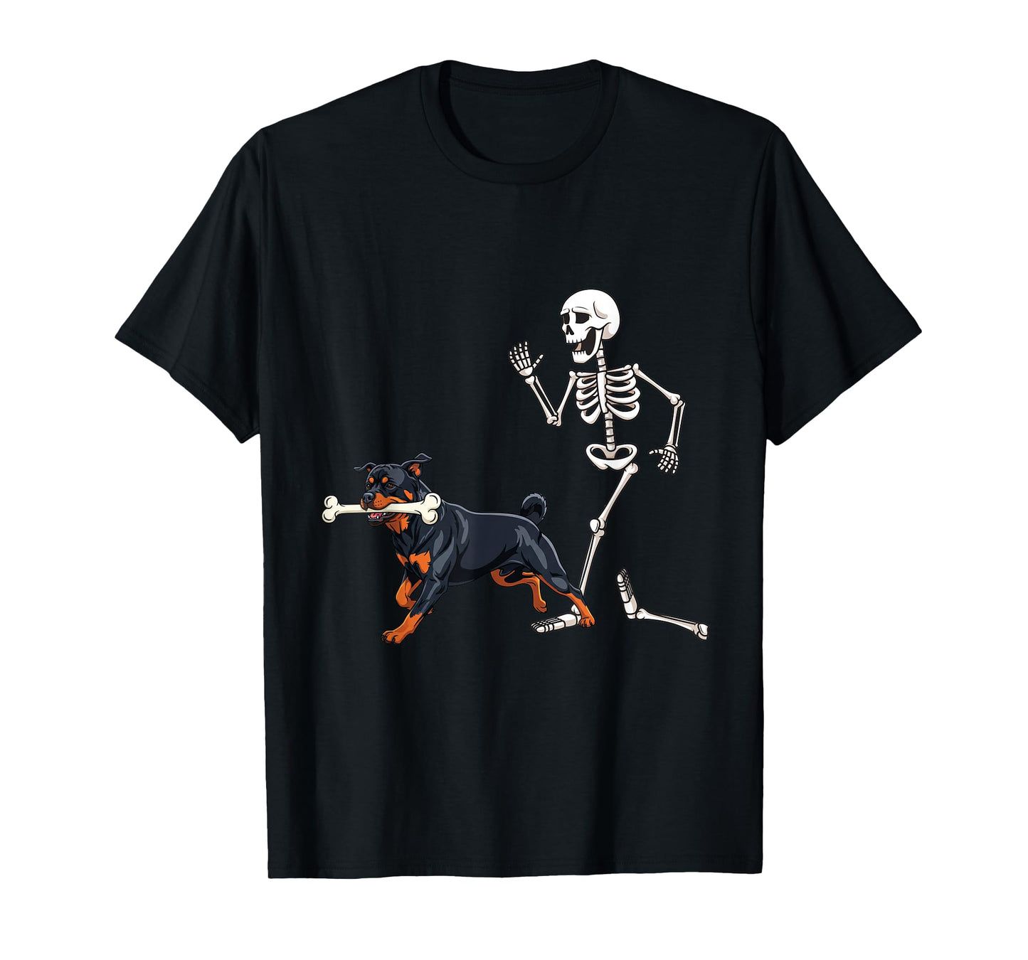 Funny Halloween Rottweiler and Skeleton T-Shirt