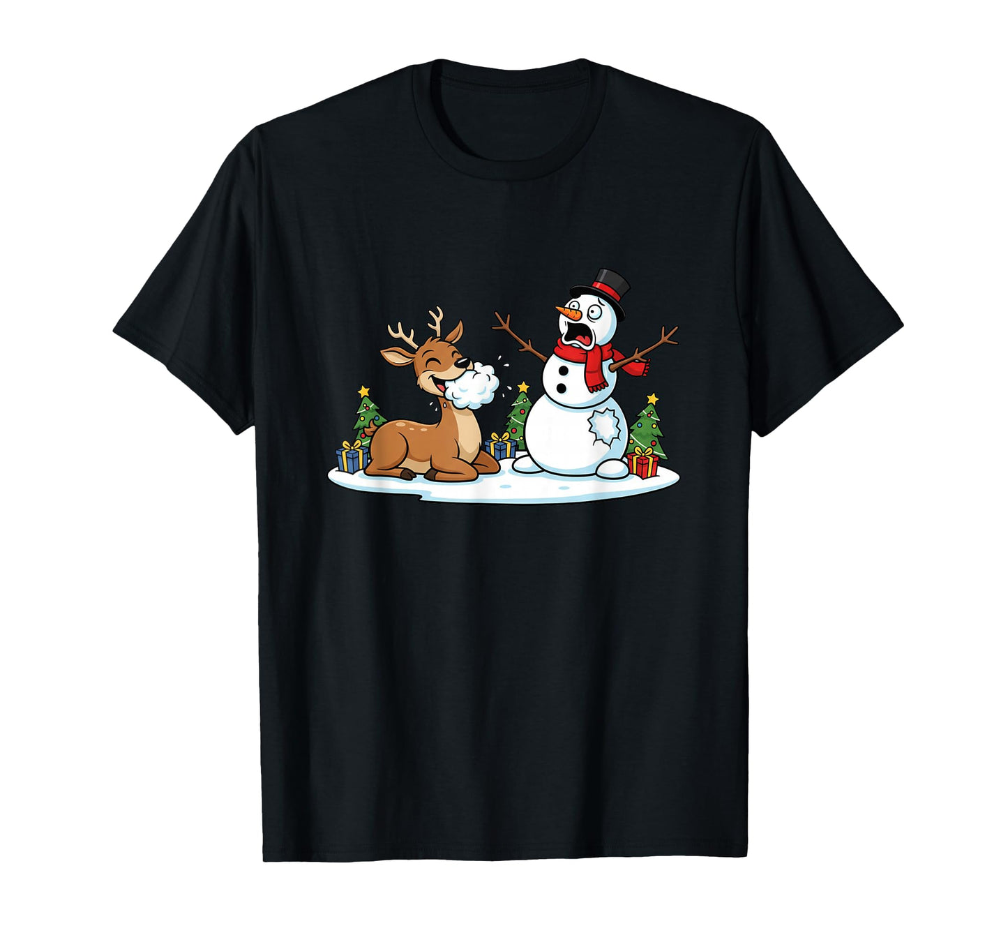 Funny Deer Snowman Christmas Tree Xmas Womens Mens Kids T-Shirt