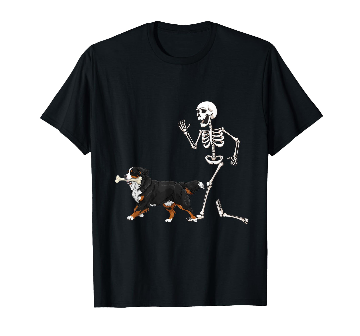 Funny Halloween Bernese Mountain Dog and Skeleton T-Shirt