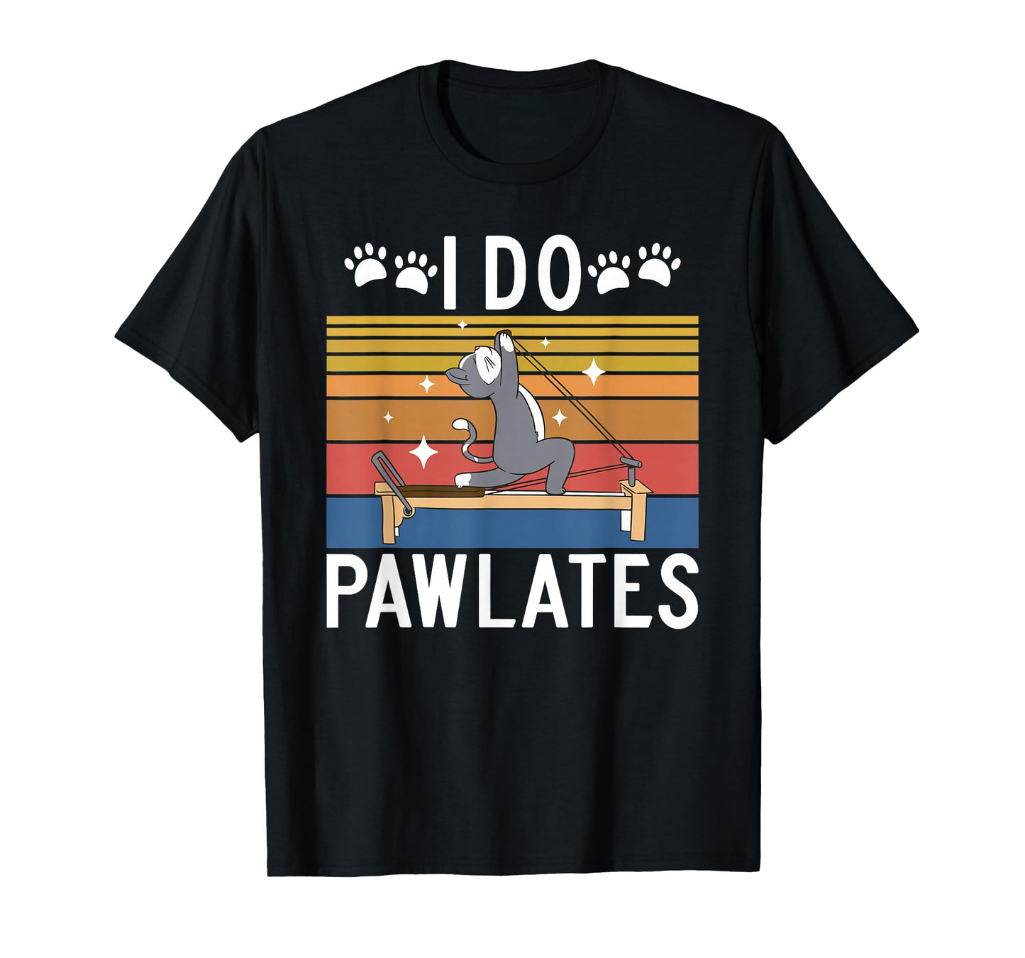 Pilates Gifts I Do Pawlates Cat Pilates Yoga T-Shirt Black Small Crew Neck Short Sleeve Women Pilates Enthusiasts