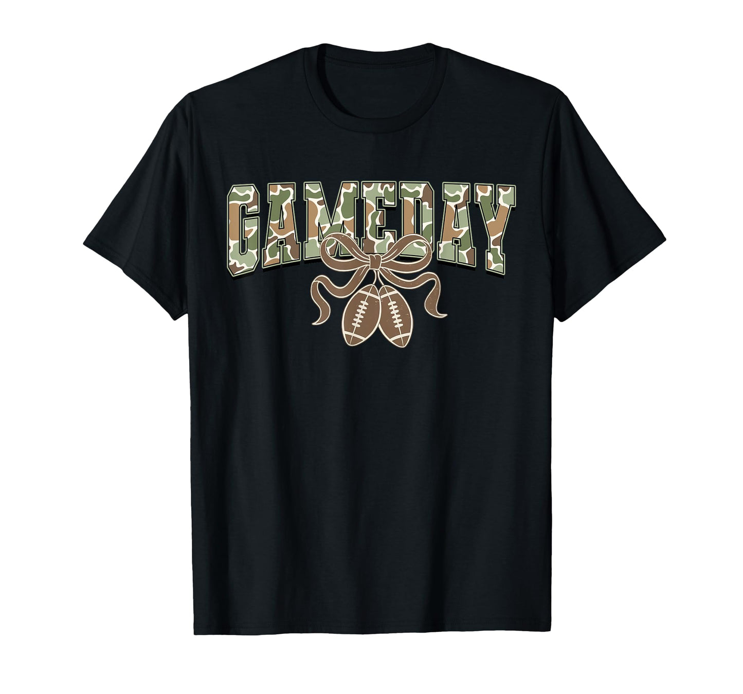 Gameday Football Bow camo Print Sporty Vintage Style T-Shirt