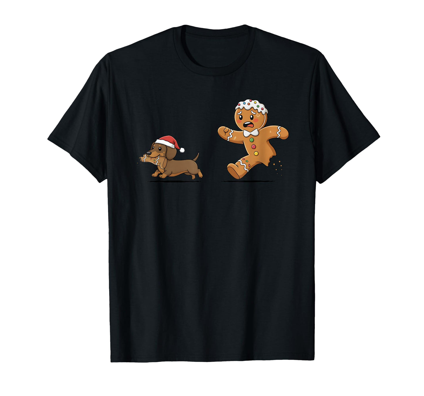 Gingerbread Cookie Chasing Dachshund Christmas Dog Lover T-Shirt
