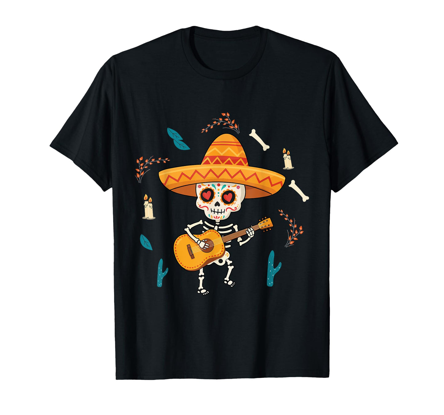 Day Of Dead Celebrate Dia De Los Muertos Guitar Skeleton T-Shirt