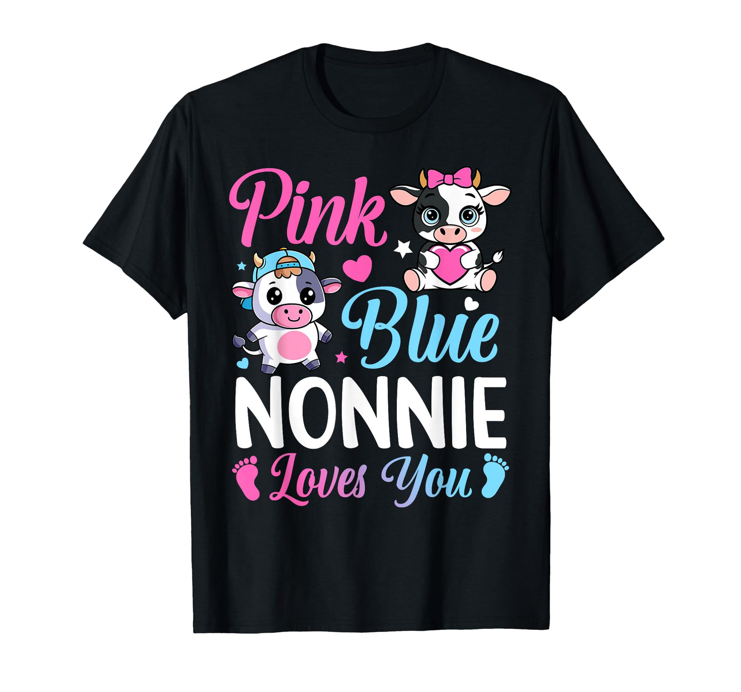 Pink Or Blue Nonnie Loves You Cow Gender Reveal Family T-Shirt