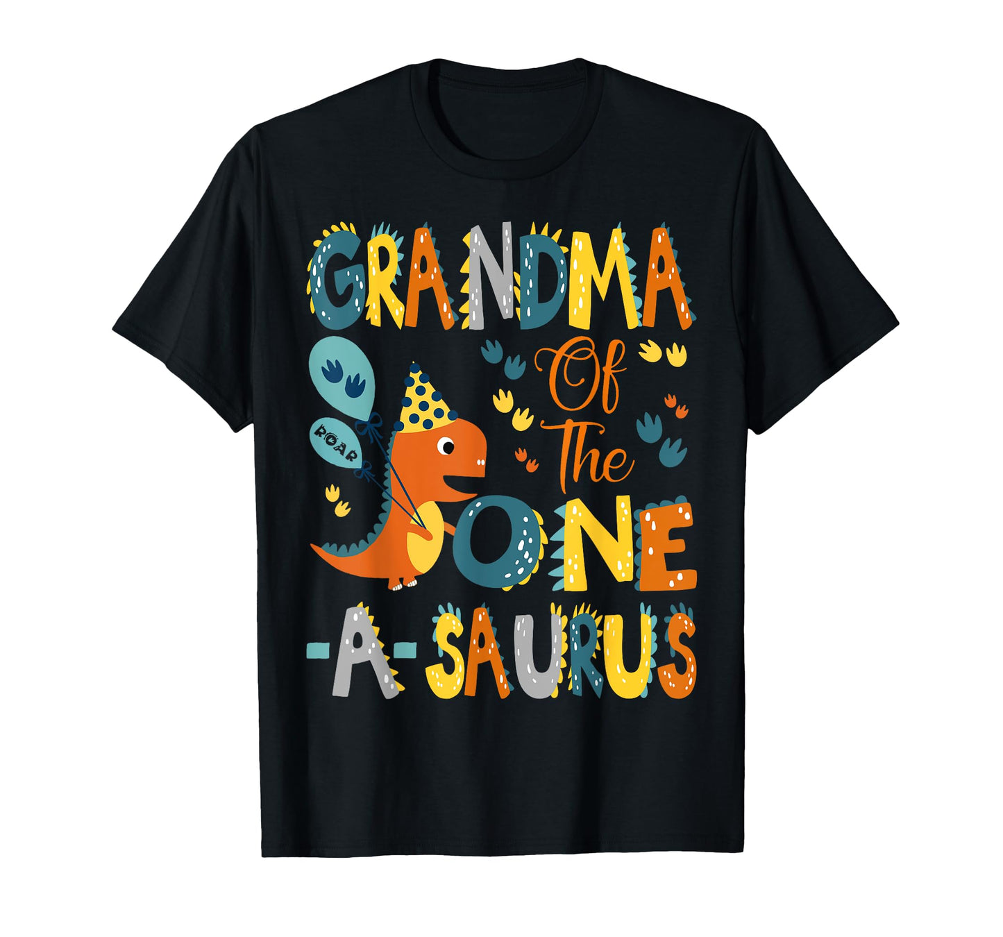 Dinosaur T-Rex 1St Birthday Matching Family Grandma Of The One-A-Saurus 1St Birthday Dinosaur Party Unisex-Adults, Unisex-Kids Black Short Sleeve T-Shirt