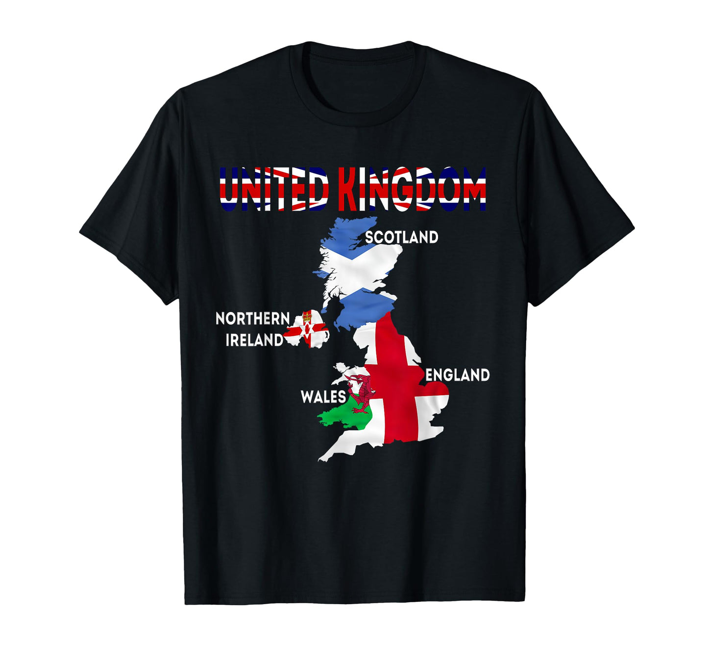 UK flag map, England, Scotland, Wales, Northern Ireland maps T-Shirt
