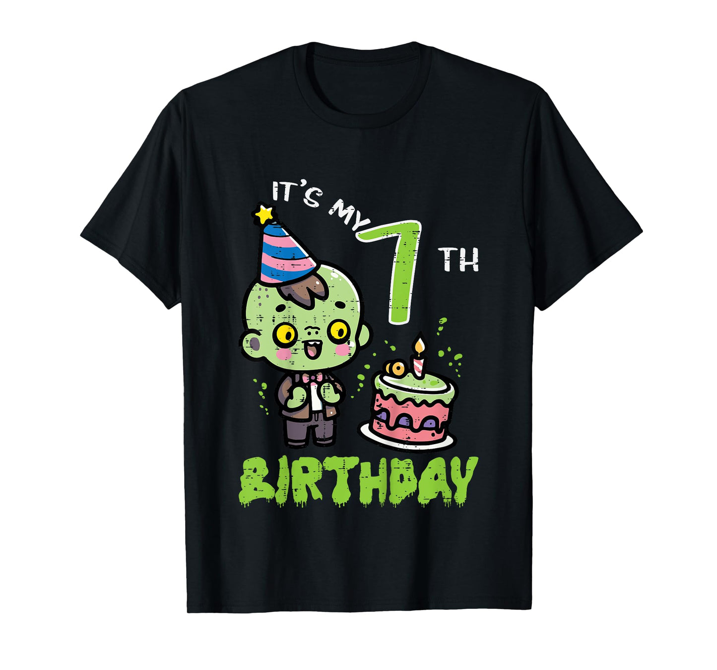 Its My 7th Birthday Zombie 7 Seven Year Old Bday Boys Girls T-Shirt