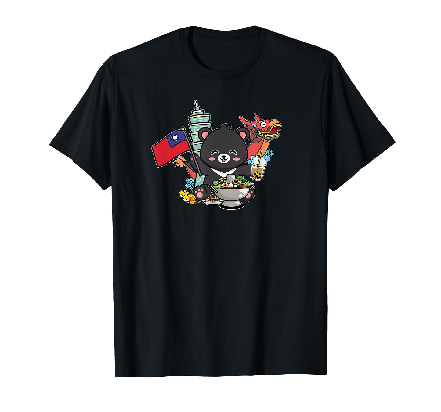 Kawaii Hot Pot Boba Bear Taiwan Flag Travel T-Shirt