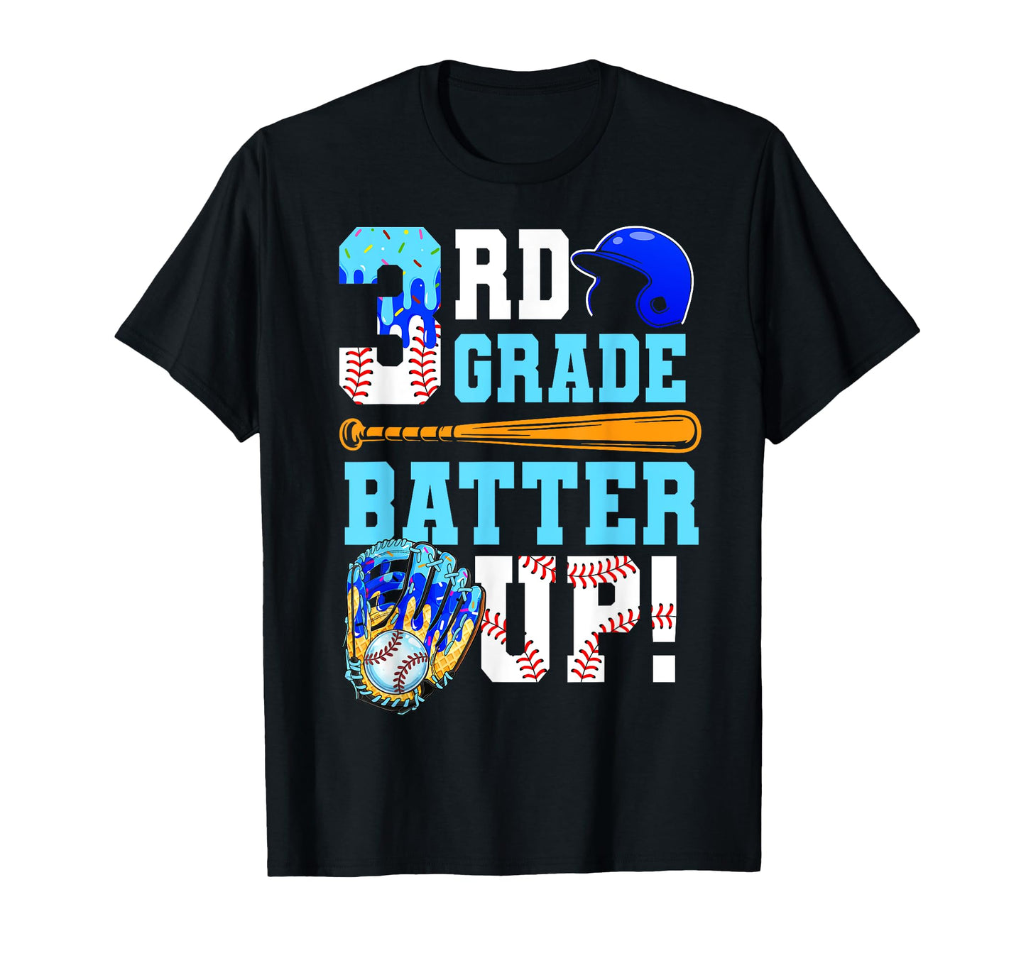 3rd Grade Back To School Baseball Drip Ice Cream Batter Up T-Shirt