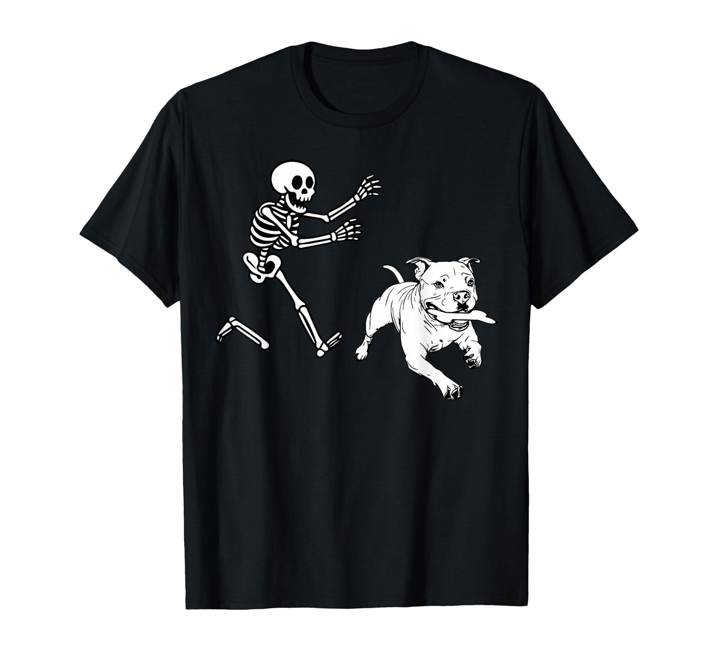 Funny American Bulldog Running Skeleton Halloween T-Shirt
