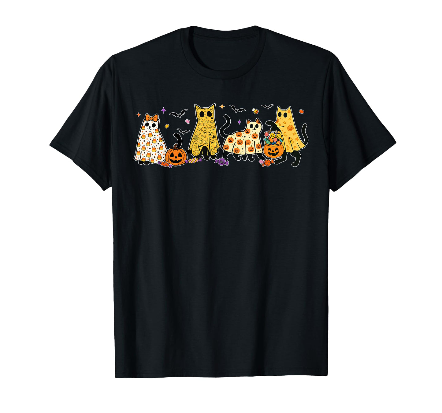 Retro Floral Boo Ghost Pumpkin Bow Halloween Women Kids T-Shirt