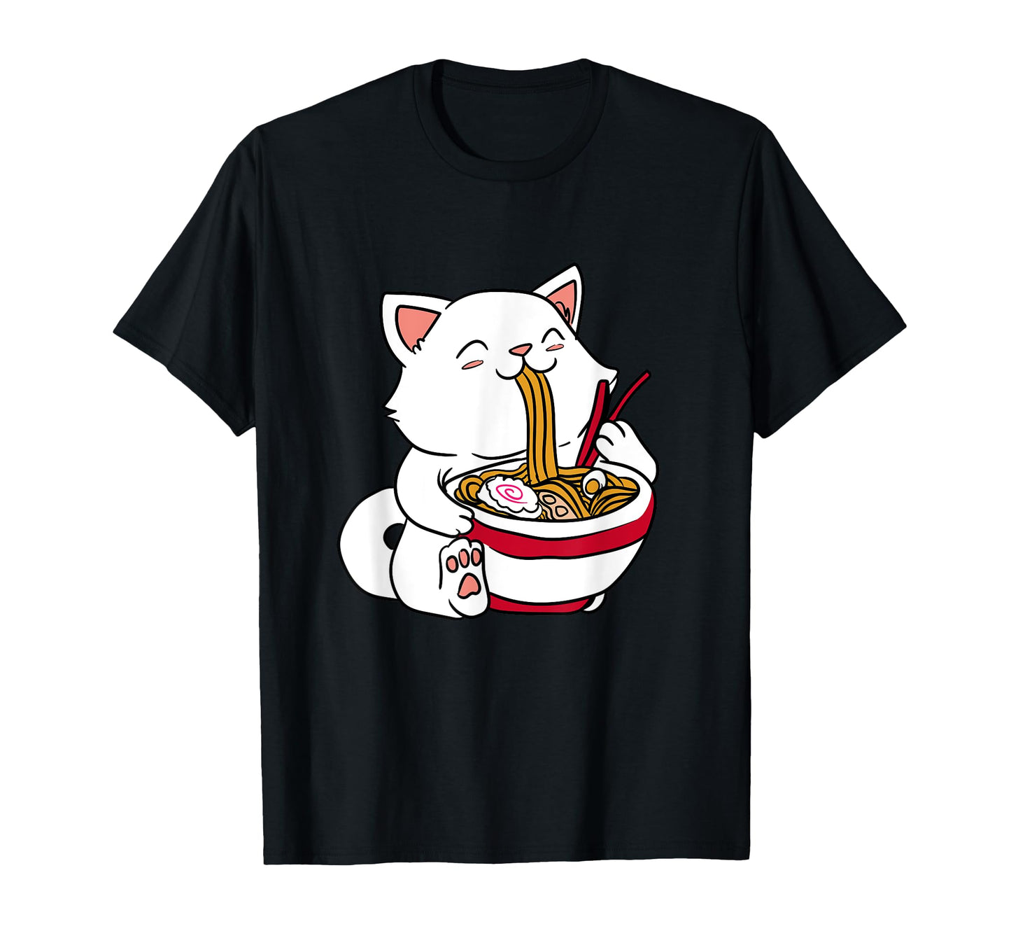 Brand Kawaii Cat Eating Ramen Noodles Japanese Food Anime T-Shirt