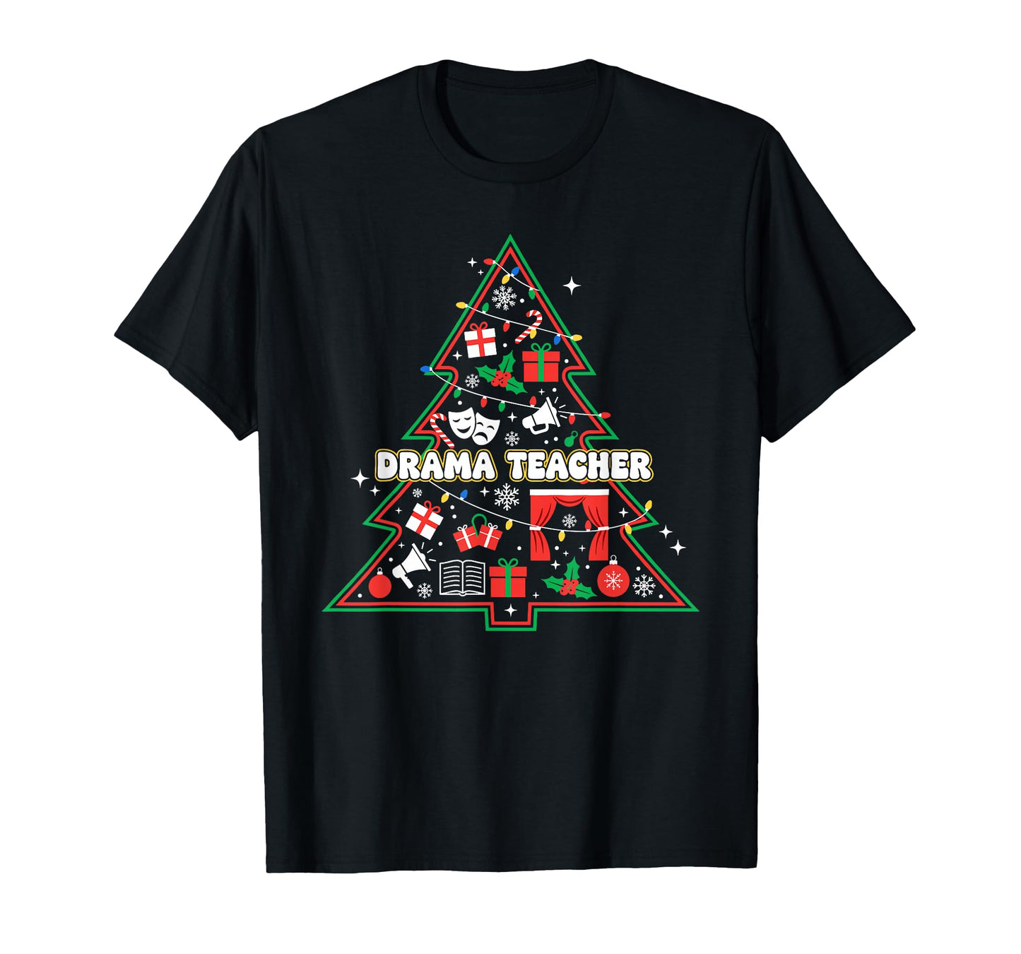 Funny Drama Teacher Christmas Tree Lights Womens Mens Kids T-Shirt