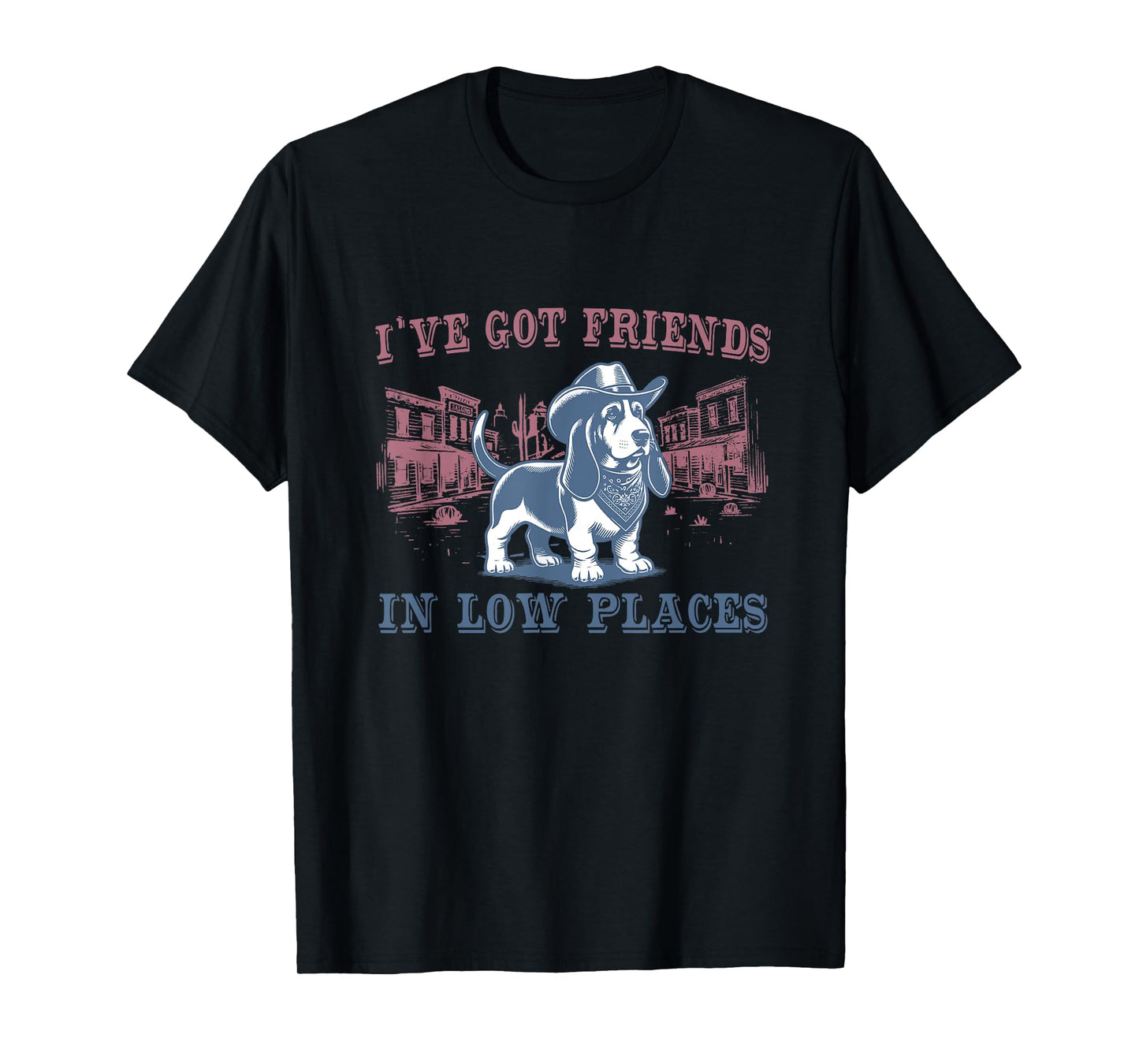 Basset Hound I Got Friends In Low Places Retro Western Dog T-Shirt