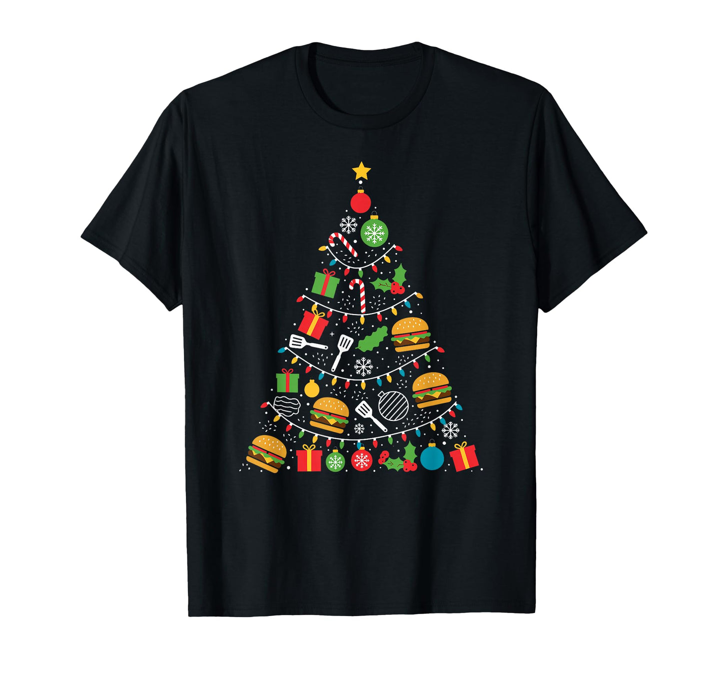 Hamburger Christmas Tree Lights Xmas Womens Mens Kids T-Shirt