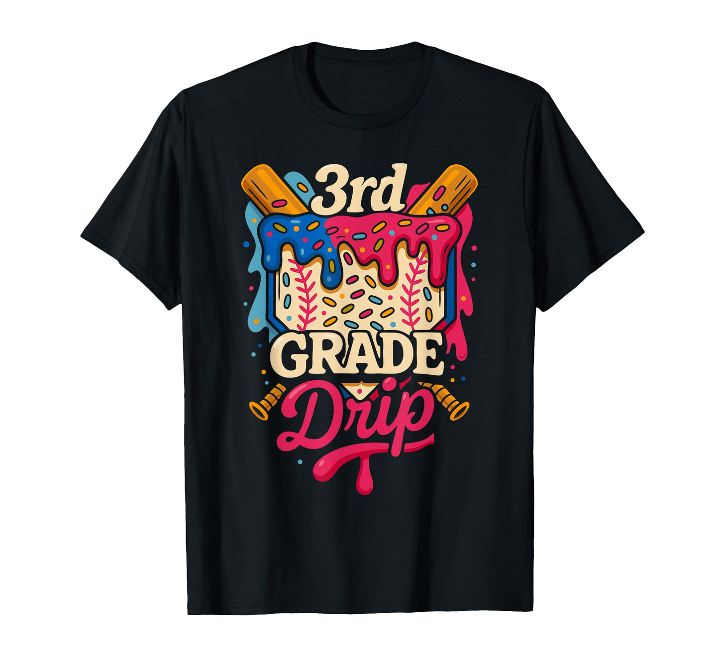 Kids 3rd Grade Ice Cream Drip Baseball Back to School T-Shirt