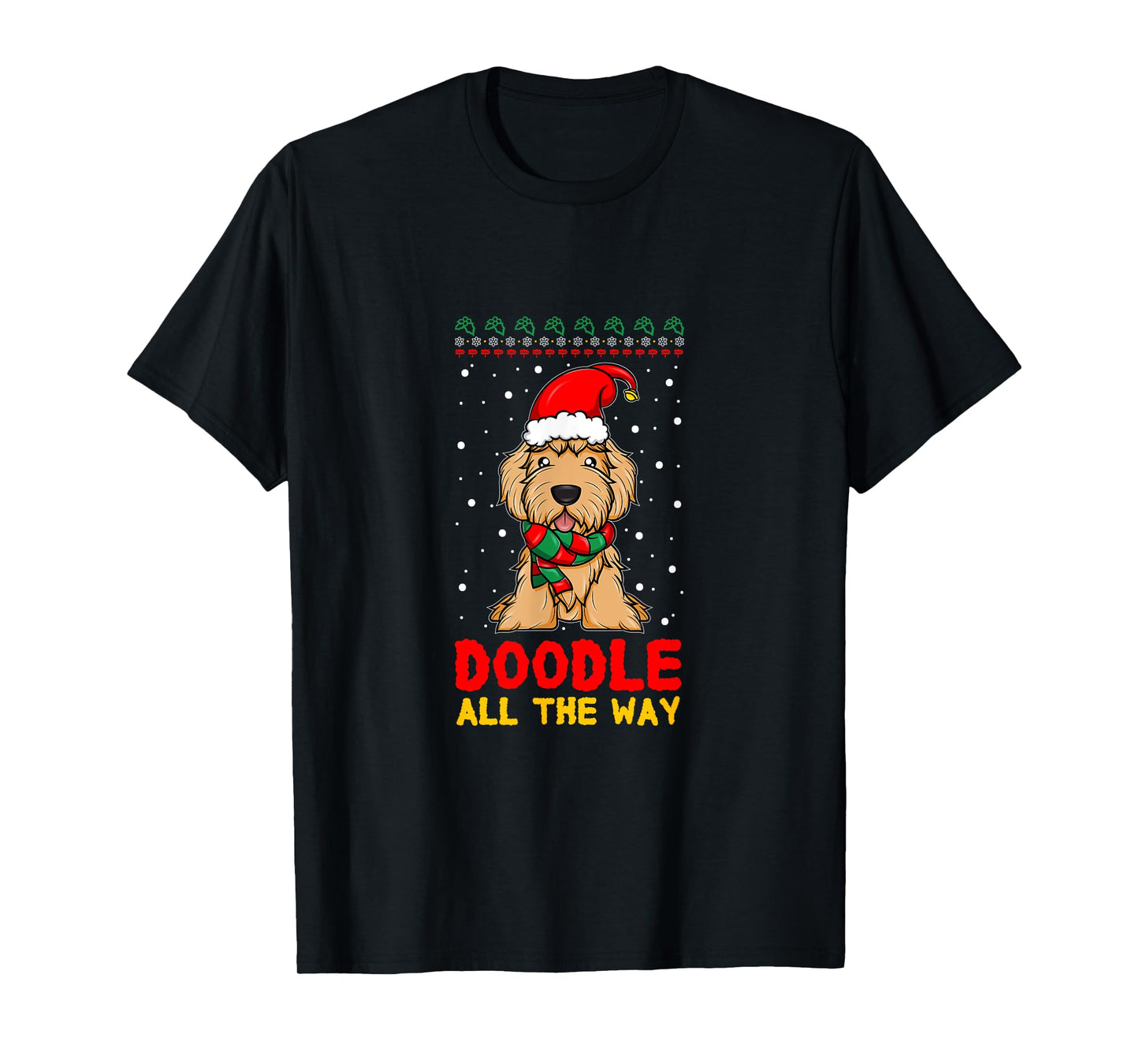 Doodle All The Way Funny Goldendoodle Santa Hat Christmas T-Shirt